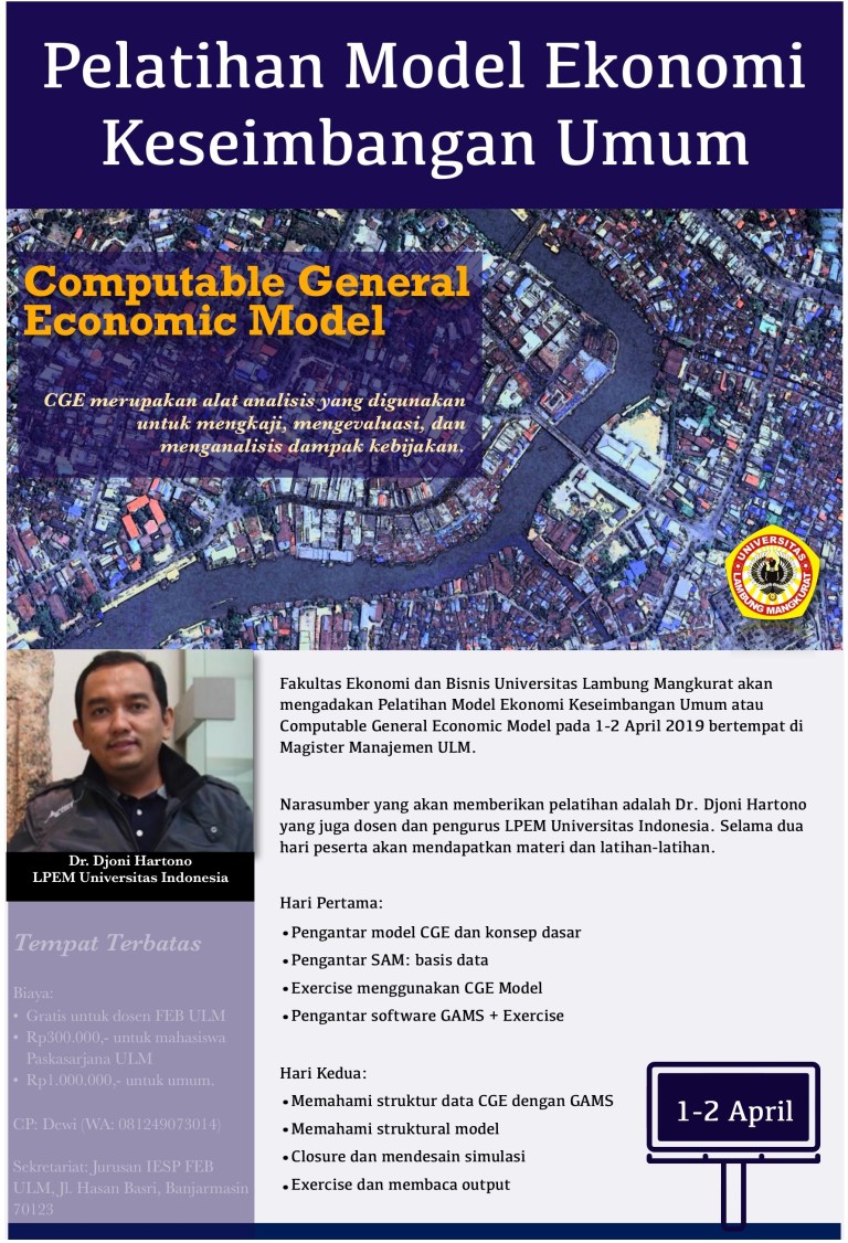 Pelatihan Model Ekonomi Keseimbangan Umum (CGE)